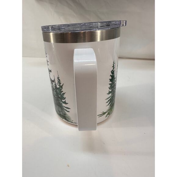 Stainless Steel Forest Print Insulated Mug White Green 14oz Hot Cold Cup Design - Picture 7 of 7